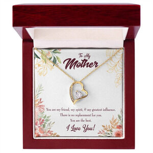 Mom Love Forever Love CZ Heart Necklace Yellow Gold Luxury Box